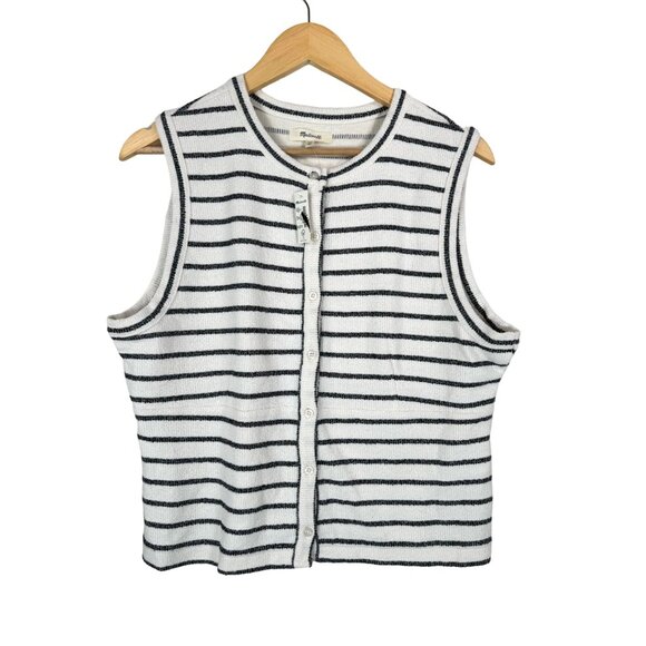 Madewell Tops - Madewell Split-Crewneck Cardigan Tank Button-Front Striped Lighthouse Size XL
